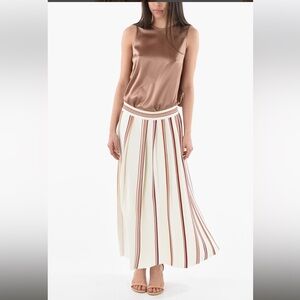 Loro Piana Silk Blend “Palm Beach” Ivory Striped Flared Long Skirt - Sz Italy 38